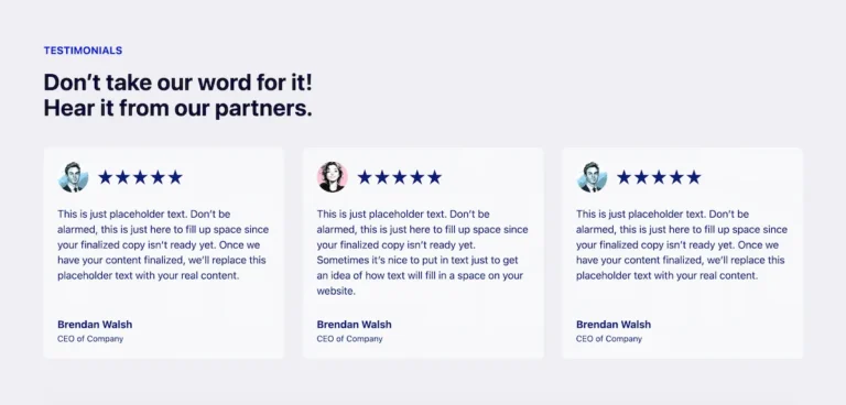 Testimonials pro 6 - Kadence-Design-Vorlage für Kundenstimmen mit dynamischer Datenanbindung.